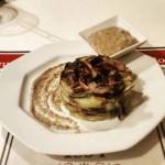 tortino patate e trevisana con salsa allo zola